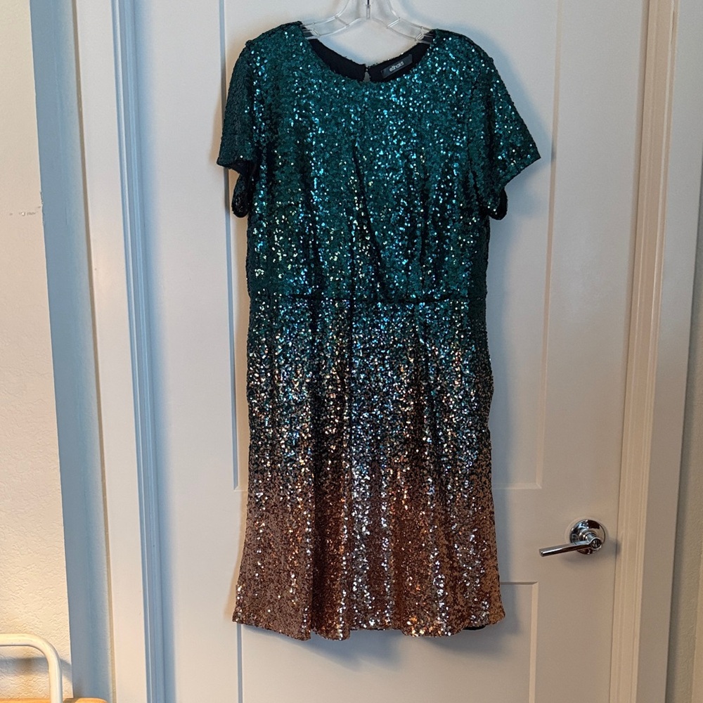 eShakti Green and Gold Sequin Dress